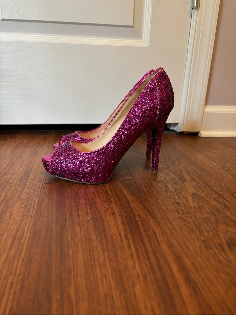 Marc Fisher Pink Barbiecore Women's Glitter Peep-Toe High Heel Stiletto - Picture 1 of 5